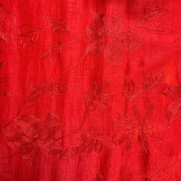 Vintage Chico’s Design Red Linen Silk Blend Floral Embroidered Shirt Size 1 - Picture 14 of 16